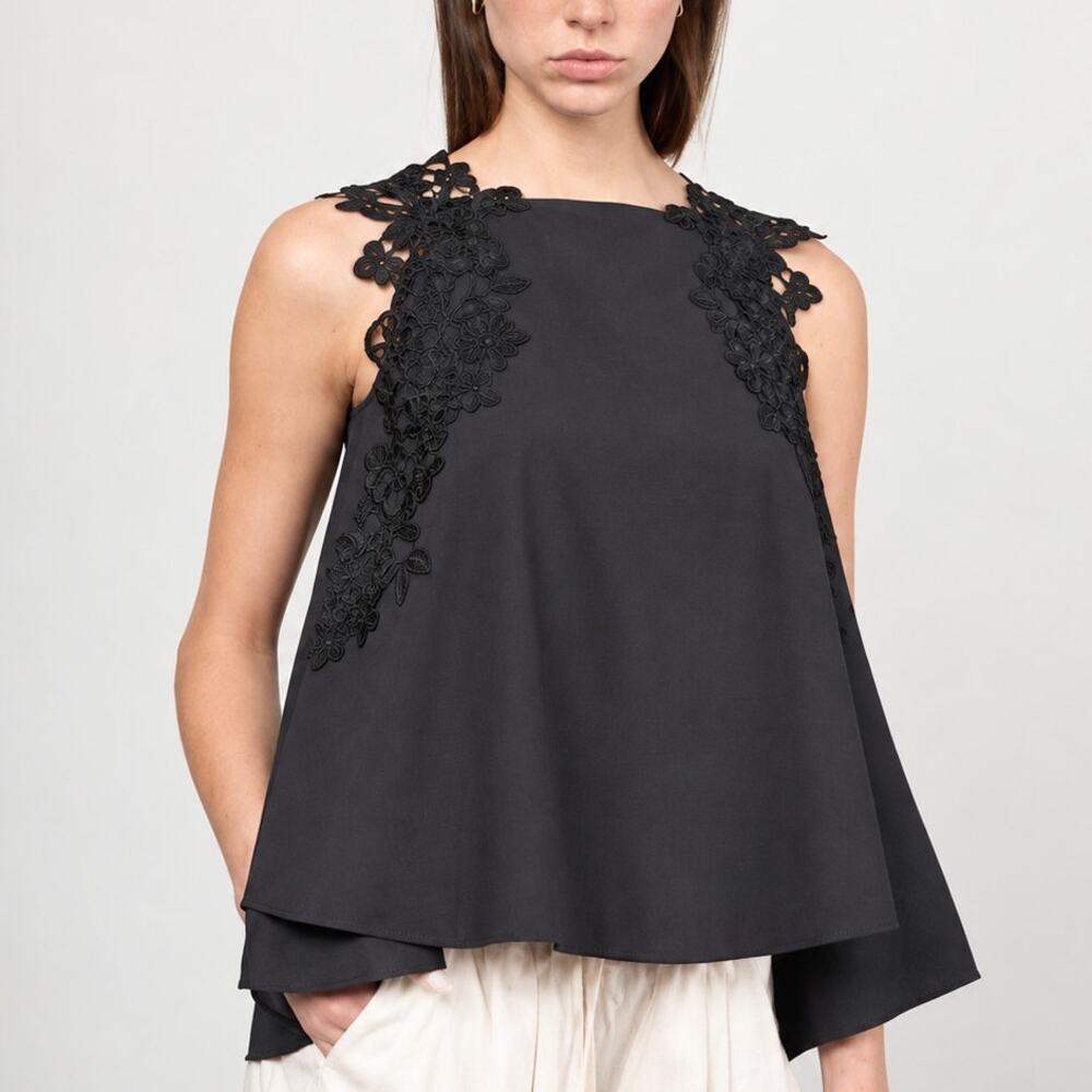 Psophia Guipure Lace Sleeveless Blouse Black XS NWT